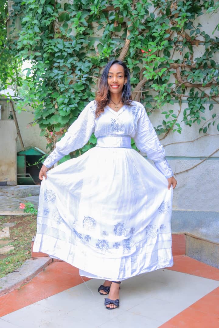 White Traditional Dress with Floral Embroidery