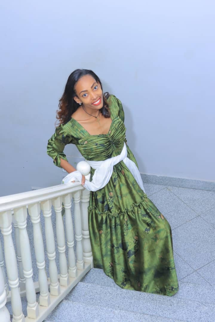 Green Silk Patterned Chiffon with Traditional Netela Accent