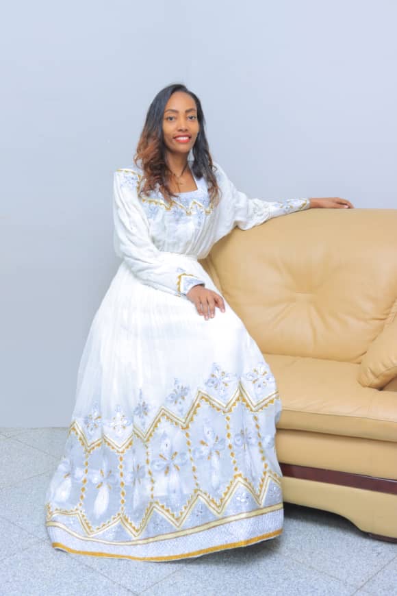 White Traditional Dress with Gold and Silver Floral Embroidery