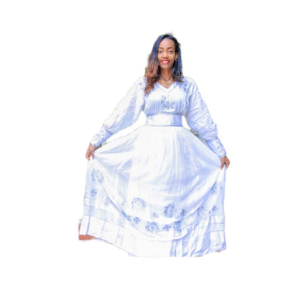 White Traditional Dress with Floral Embroidery