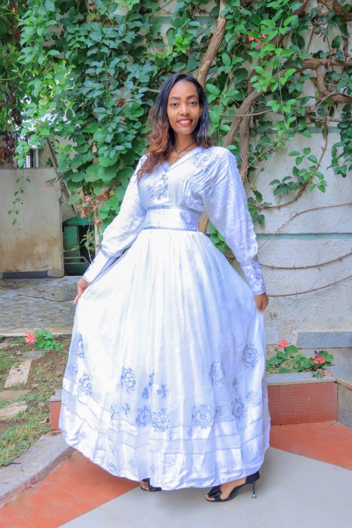 White Traditional Dress with Floral Embroidery