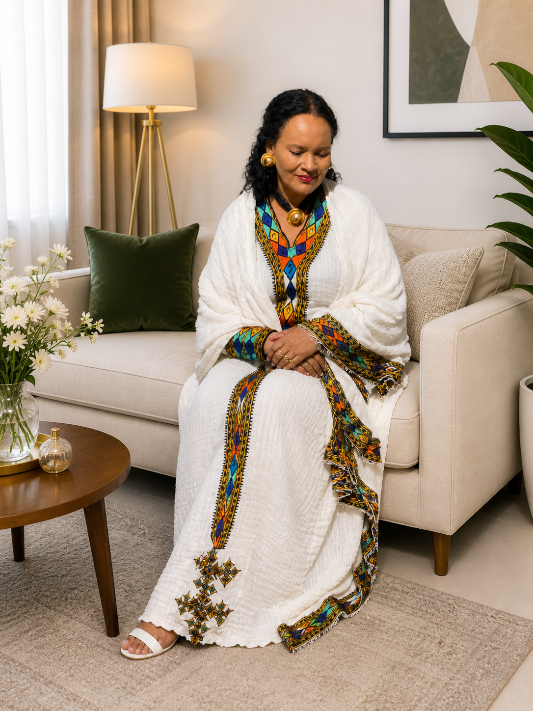 Axum Tilef Habesha Dress – Traditional Ethiopian Cotton Dress for Women | Elegant Cultural Wear | Soft Breathable Fabric