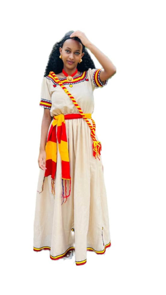 Traditional Cultural Dress with Red, Yellow, and Black Accents