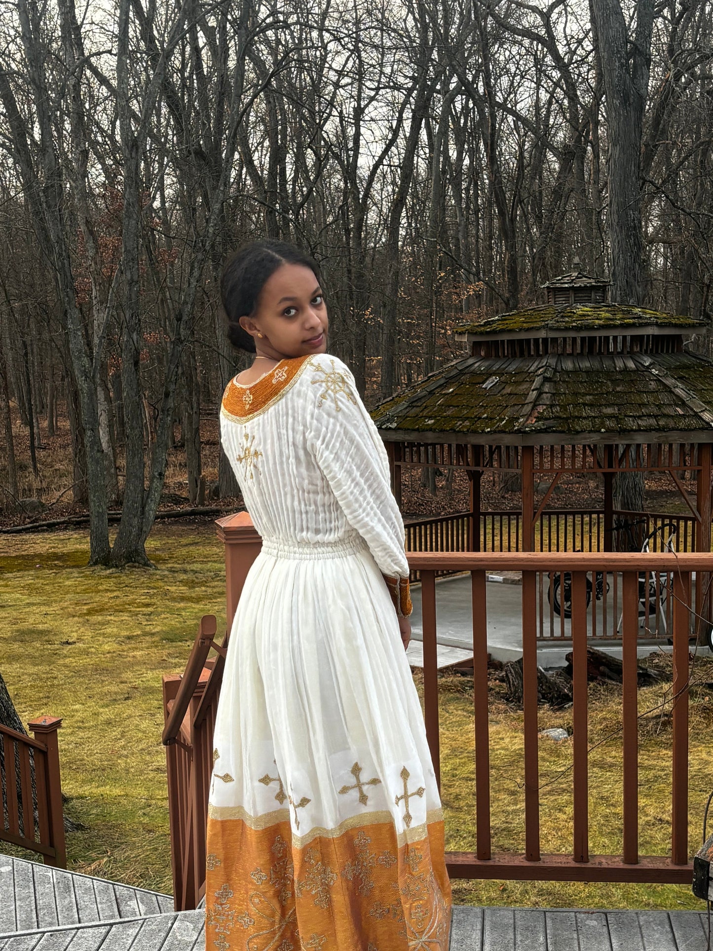 Traditional Dress with Gold Embroidery