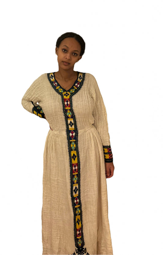 Ethiopian Cotton Dress with Intricate Embroidery